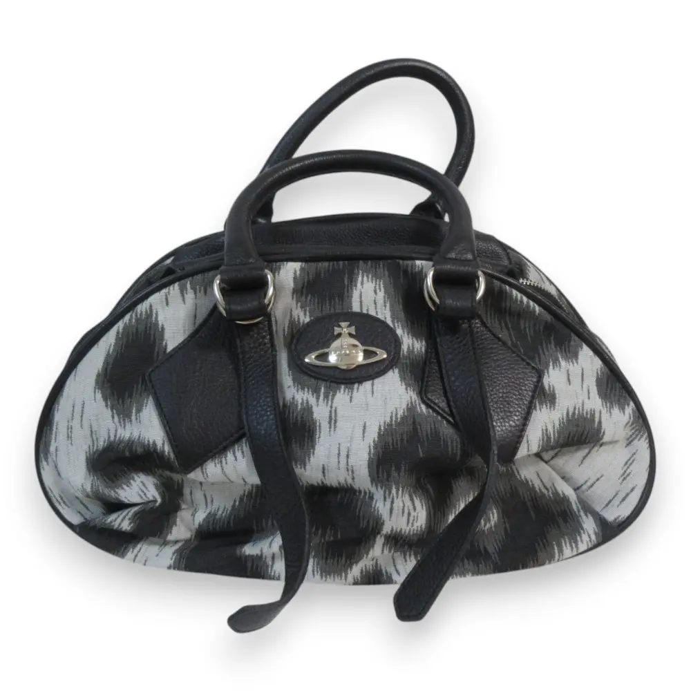 Vivienne Westwood ヴィヴィアンウエストウッド レオパード柄 ミニボストンバッグ ハンドバッグ ブラック系 シルバー金具
