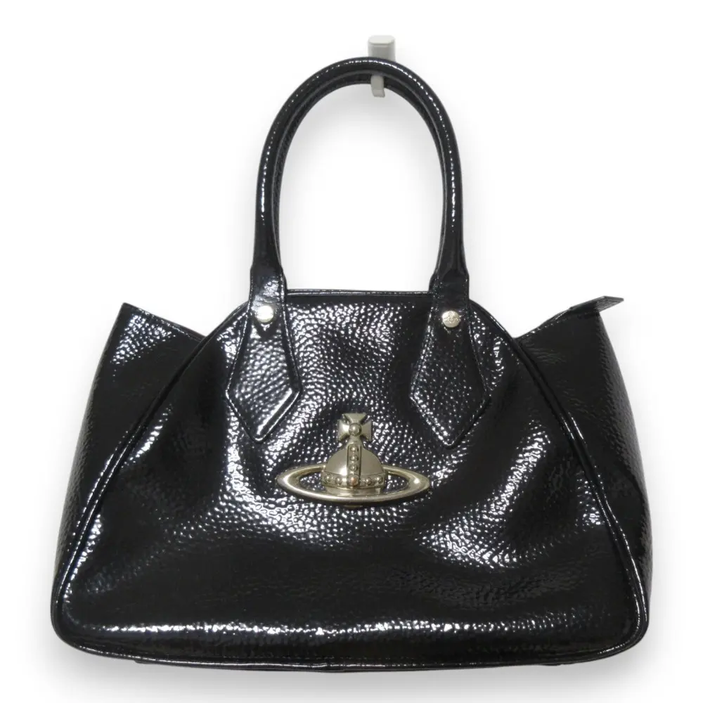 Vivienne Westwood ヴィヴィアンウエストウッド ヤスミン パテントレザー オーブ金具 ハンドバッグ ブラック ゴールド金具