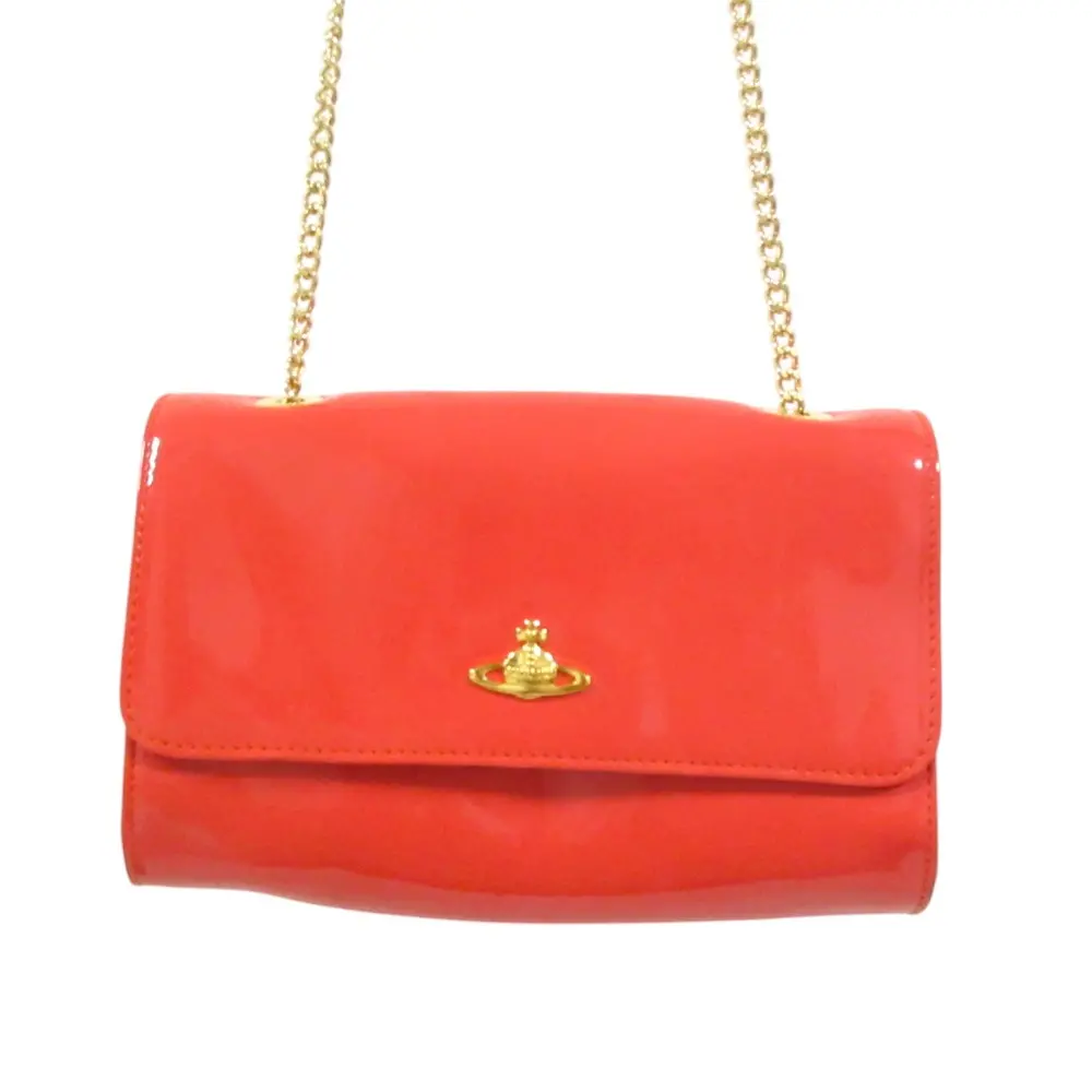 Vivienne Westwood ヴィヴィアンウエストウッド パテントレザー オーブ金具 チェーンショルダーバッグ レッド系