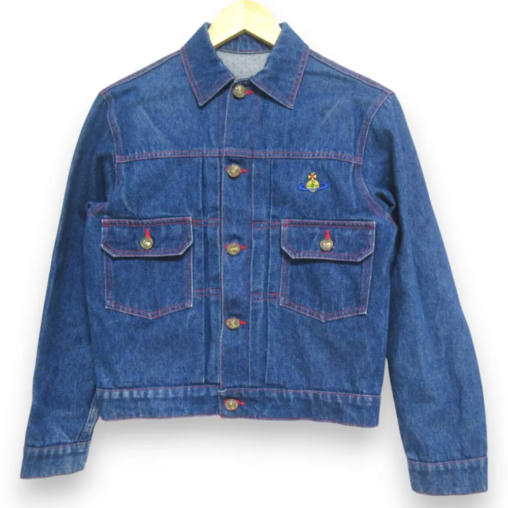 80's Vivienne Westwood ヴィヴィアンウエストウッド 赤タグ ヴィンテージ オーブ刺繍 オーブボタン デニムジャケット S インディゴ