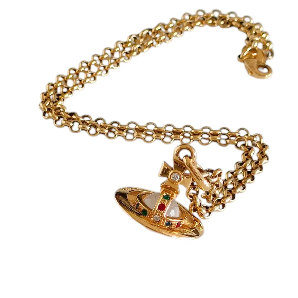 vivienne westwood ヴィヴィアンウエストウッド オーブ ラインストーン チェーン ペンダント ネックレス ゴールドカラー