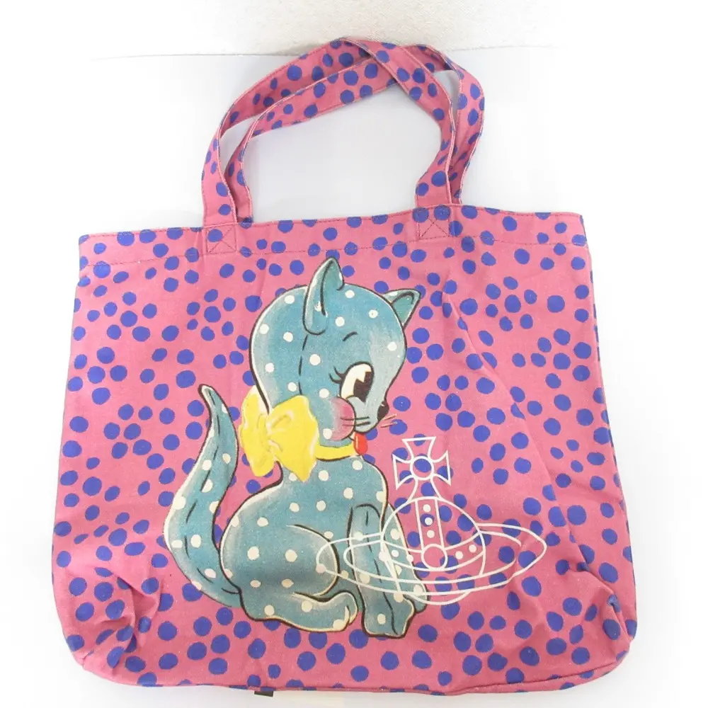 Vivienne Westwood ヴィヴィアンウエストウッド キャット 猫 オーブプリント ランダムドット キャンバス トートバッグ ピンク系