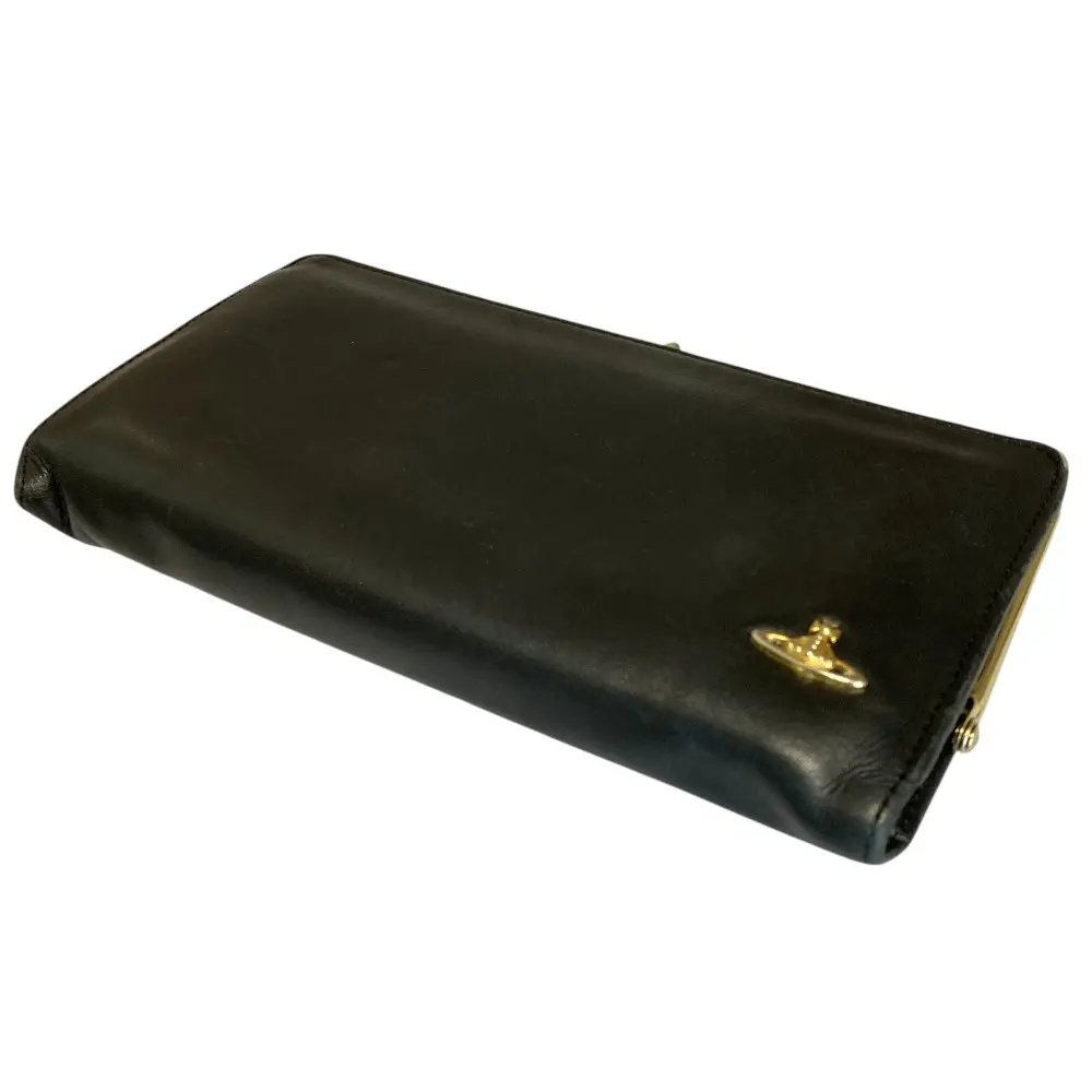 Vivienne Westwood ヴィヴィアンウエストウッド メタルオーブ がま口 レザー ロングウォレット 長財布 ブラック