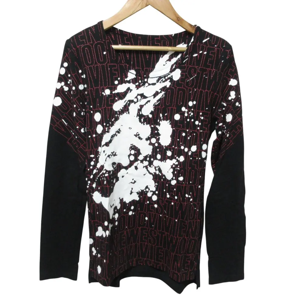 Vivienne Westwood ヴィヴィアンウエストウッド ペンキ ロゴプリント 長袖 ストレッチカットソー Tシャツ M ブラック レッド