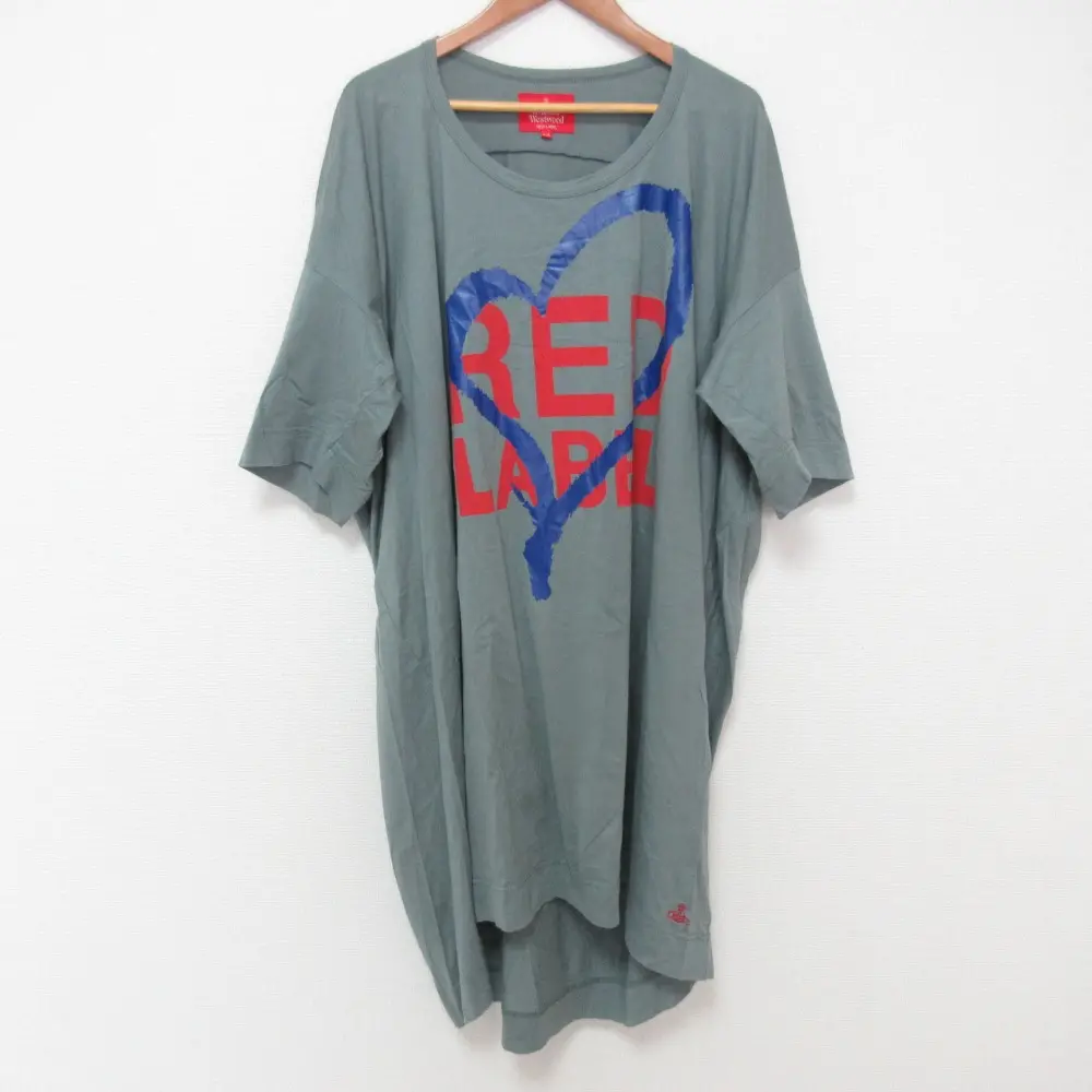 Vivienne Westwood ヴィヴィアンウエストウッドレッドレーベル ハートプリント カットソーワンピース 16-12-592007 0/S グレー