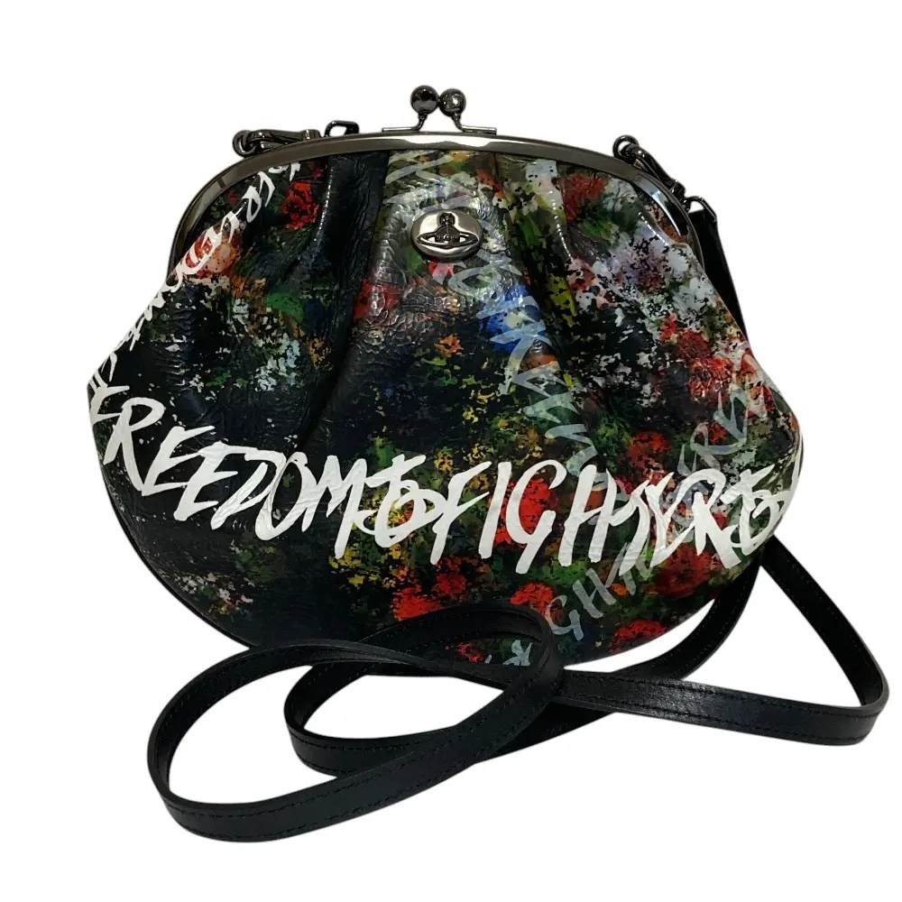 Vivienne Westwood ヴィヴィアンウエストウッド フリーダムファイター フラワー がま口 ショルダーバッグ ブラック マルチカラー