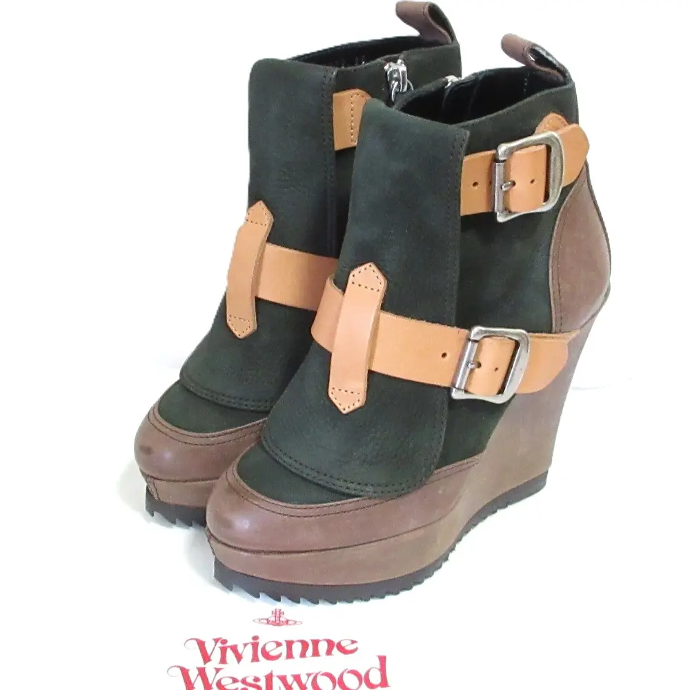 Vivienne Westwood ヴィヴィアンウエストウッド ウェッジソール パイレーツ ショートブーツ 36 23cm相当 グリーン ブラウン