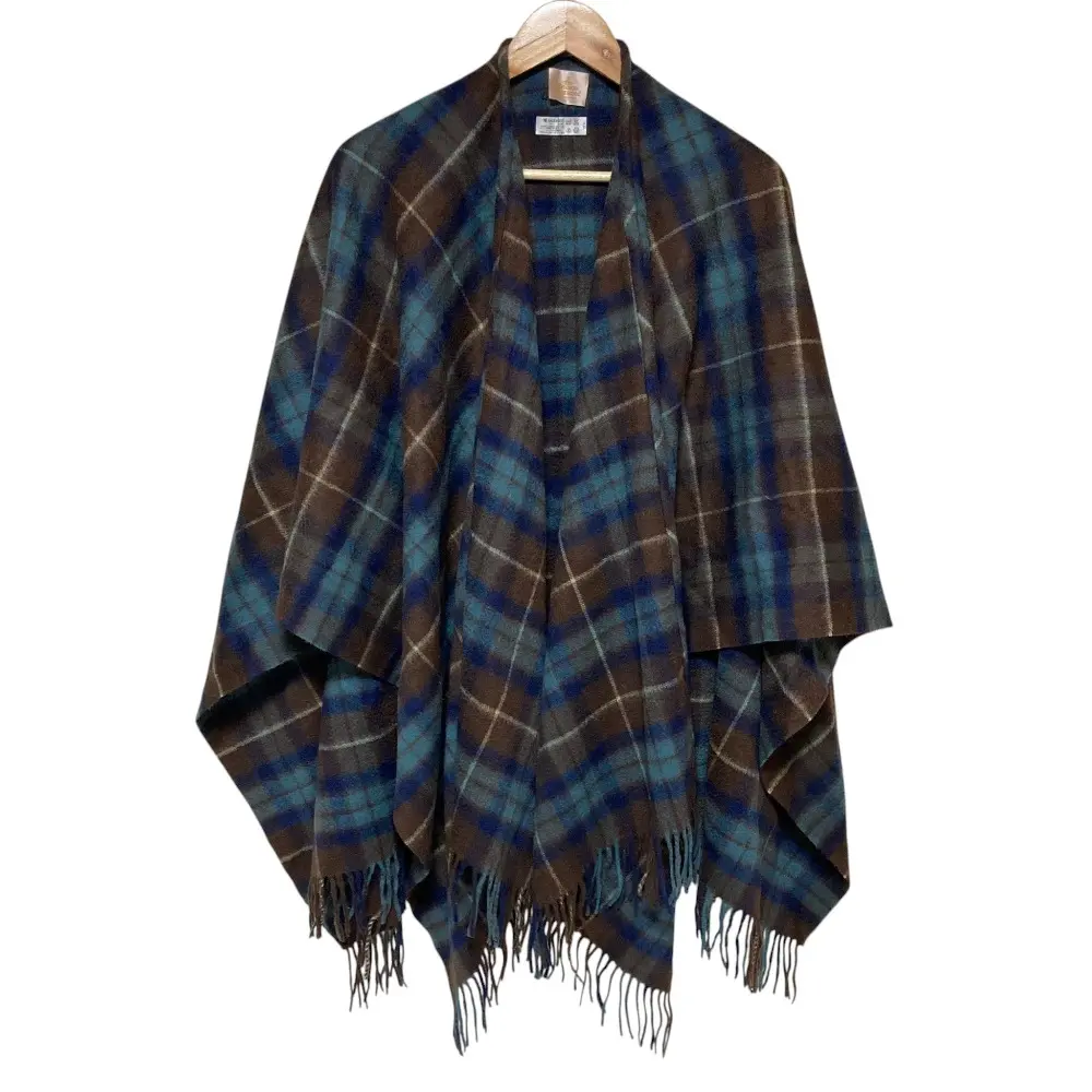 Vivienne Westwood ヴィヴィアンウエストウッド チェック柄 フリンジ ポンチョ ショール ブラウン×ブルー