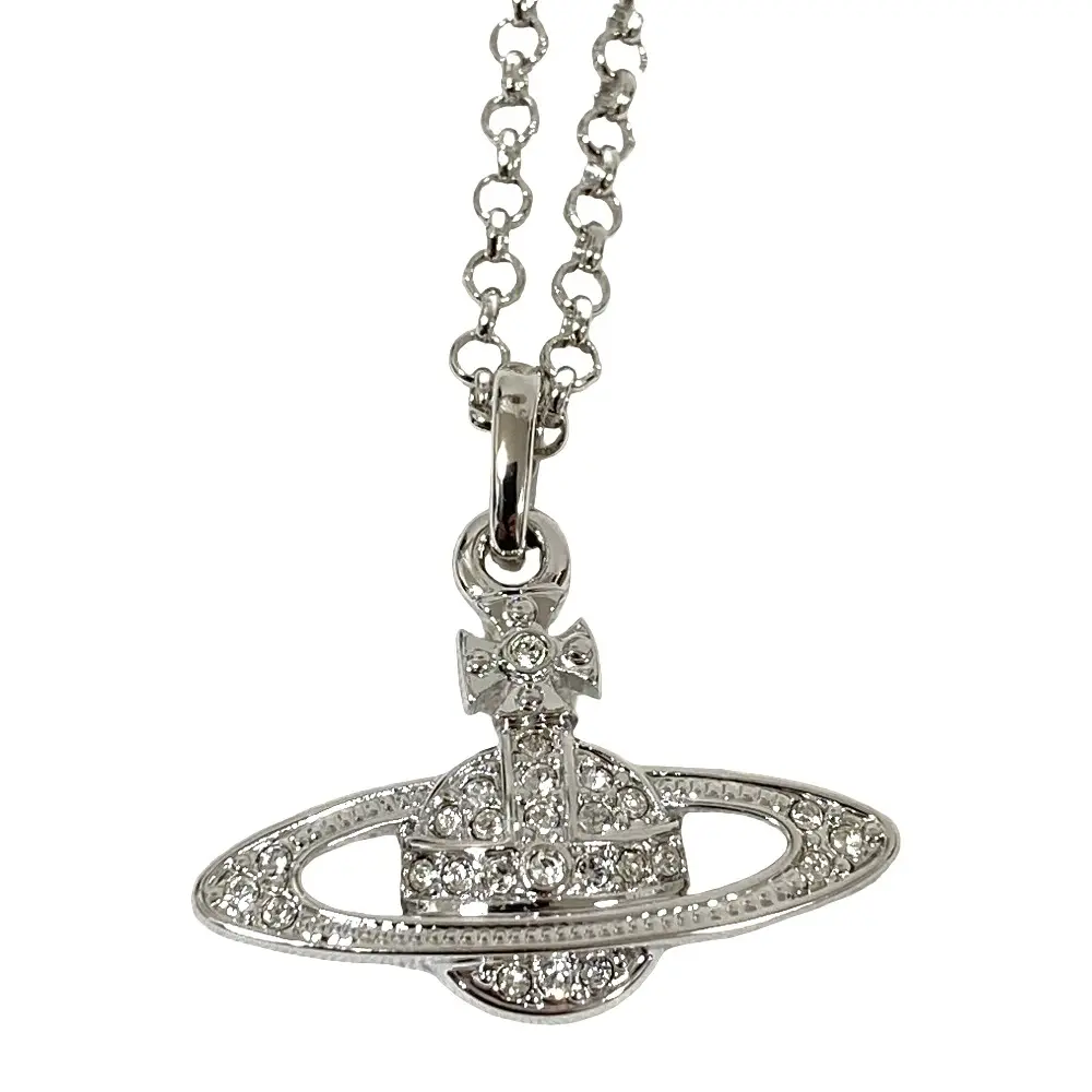 Vivienne Westwood ヴィヴィアンウエストウッド ミニ バス レリーフ ラインストーン オーブロゴ ネックレス シルバーカラー
