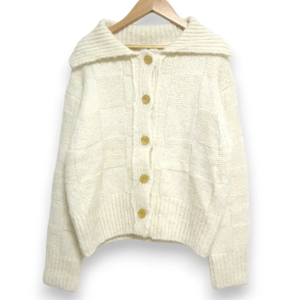 21AW Whim Gazette GEMINI ウィムガゼット アルパカ×ウール フラットカラーブロックカーディガン ニットジャケット F アイボリー