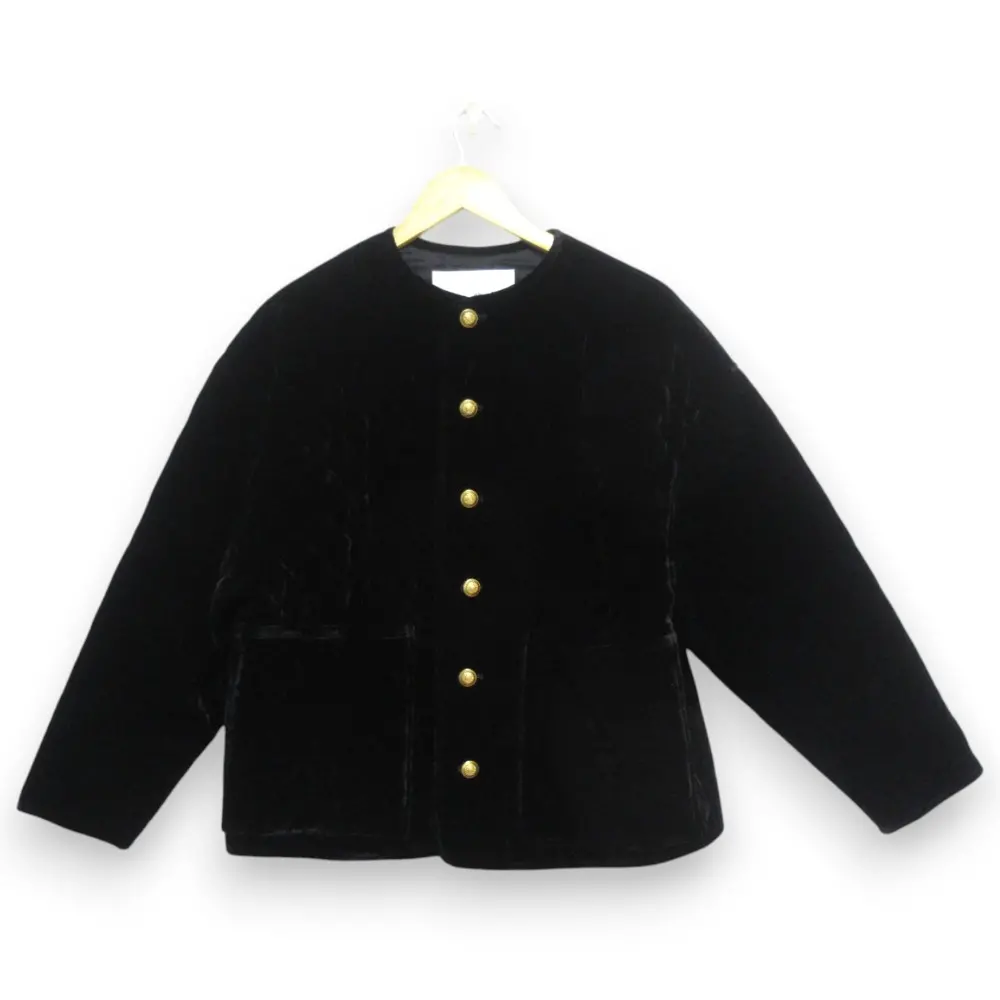 21AW Whim Gazette ウィムガゼット シルクブレンド ベロアキルトブルゾン ノーカラージャケット サイズF ブラック