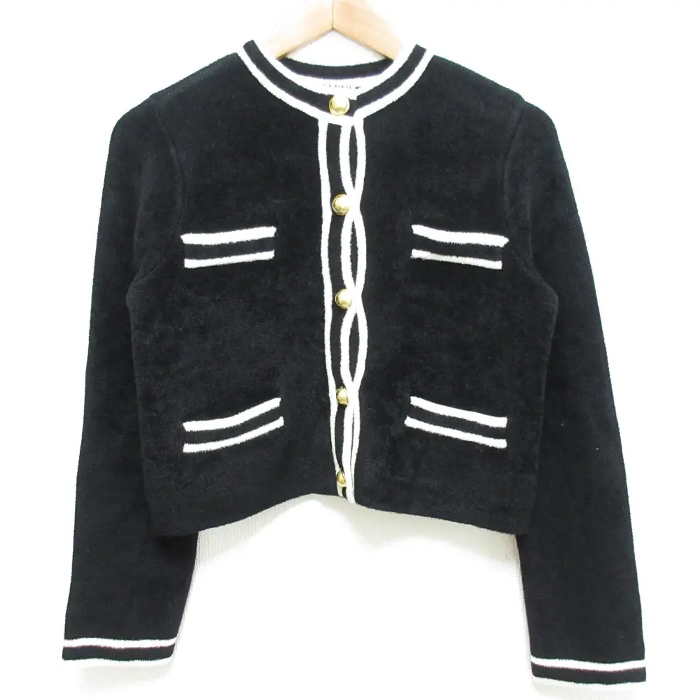 23SS Whim Gazette GEMINI ウィムガゼット バイカラー パイルノーカラー ショートジャケット サイズF ブラック