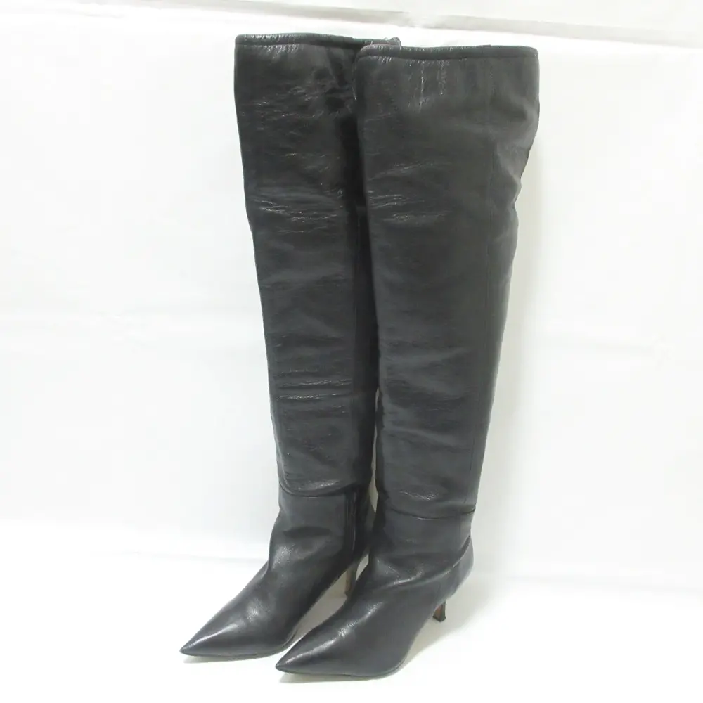 23AW Whim Gazette ウィムガゼット HOAW レザー ポインテッド ニーハイブーツ ロングブーツ 38 約24cm ブラック