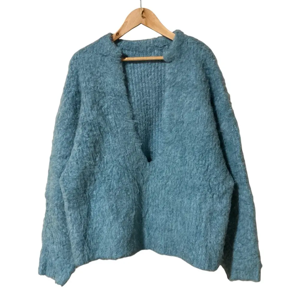 23AW Whim Gazette ウィムガゼット Vネック シャギーニット セーター F ブルー