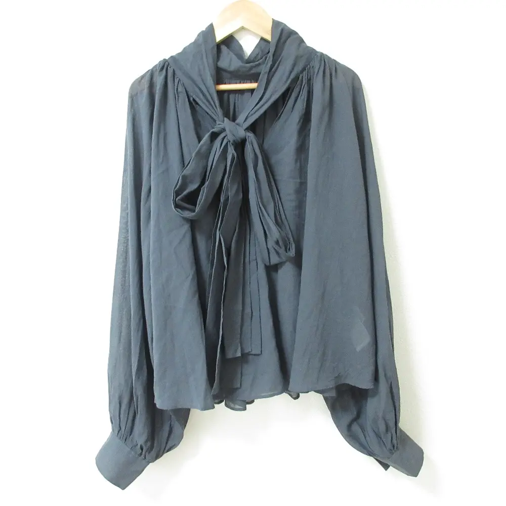 24SS Whim Gazette ウィムガゼット ローンボウタイブラウス サイズF ブルー