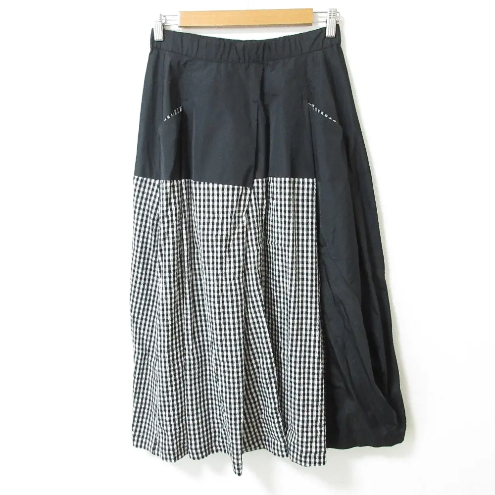 Y's for living + fabric furnishings ワイズフォーリビング チェック ドッキング イージー フレア ロングスカート ブラック