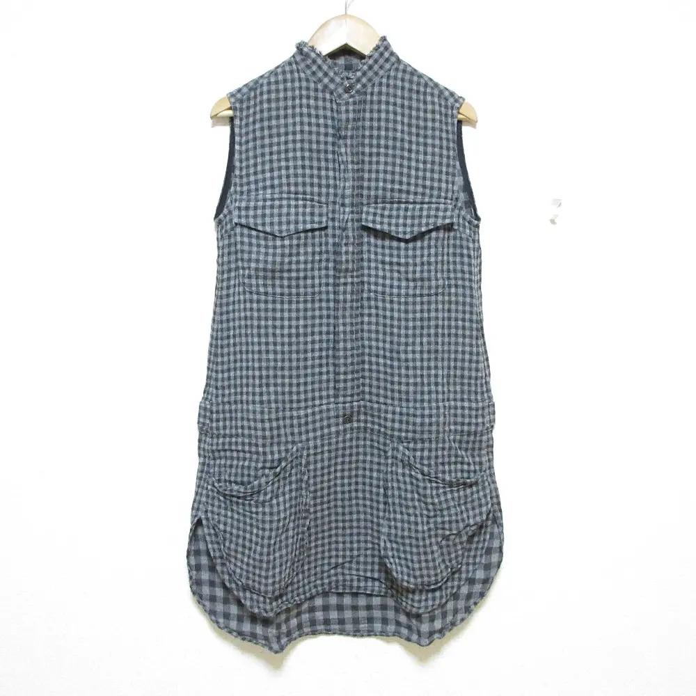 Y's Yohji Yamamoto ワイズ ヨウジヤマモト ギンガムチェック柄 ノースリーブ ミニワンピース チュニック 1 グレー×ブラック