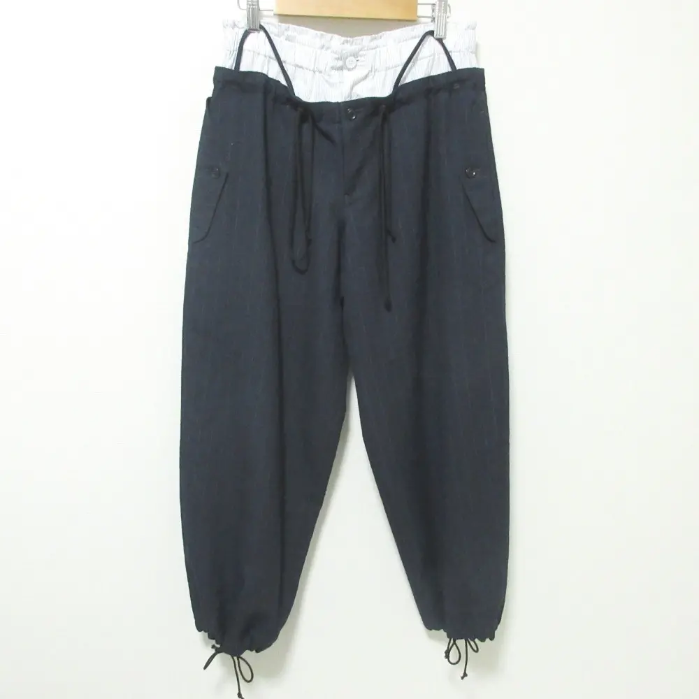 22AW Y's ワイズ ヨウジヤマモト WOOL NIDOM STRIPE LAYERED PANTS レイヤードストライプパンツ YE-P07-105 1 ネイビーの買取実績【2024年10月買取】