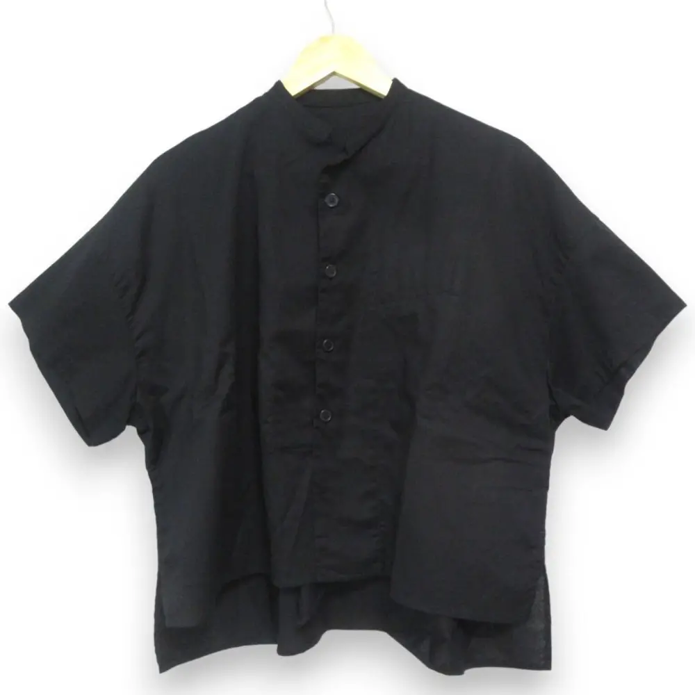 24SS Y's BORN PRODUCT ワイズ THIN COTTON TWILL HALF SLEEVE BOX SHIRT シャツ ブラウス YY-B81-003 2 ブラック