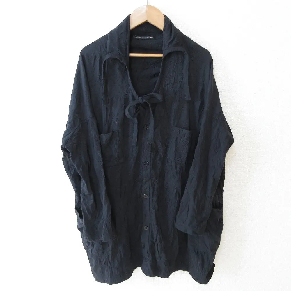 Y's COMPOSITION: SEE ATTACHED LABEL ワイズ ヨウジヤマモト シワ加工 オーバーサイズ シャツ ブラウス YH-T90-073 サイズ2 ブラック