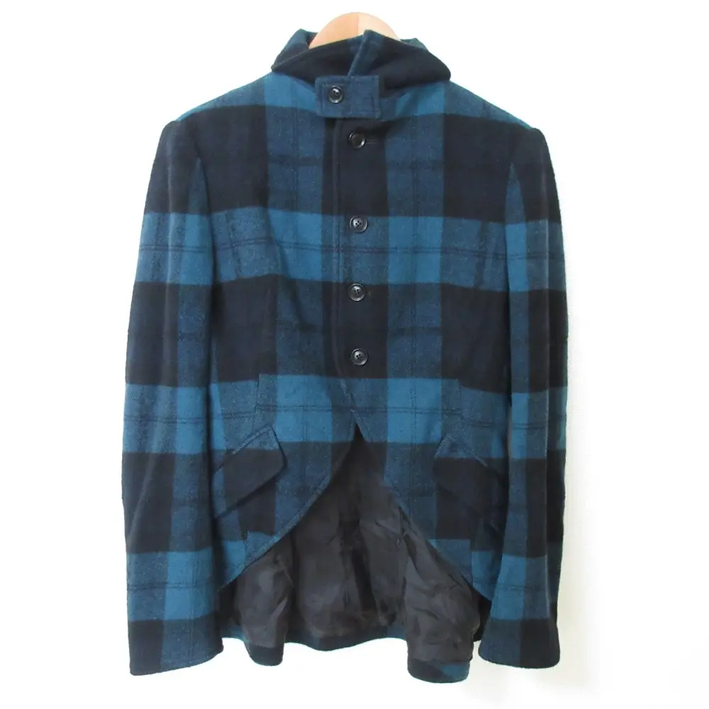 Y's YOHJI YAMAMOTO ワイズ ヨウジヤマモト チェック柄 アンゴラブレンド ウールジャケット サイズ2 ブルー系
