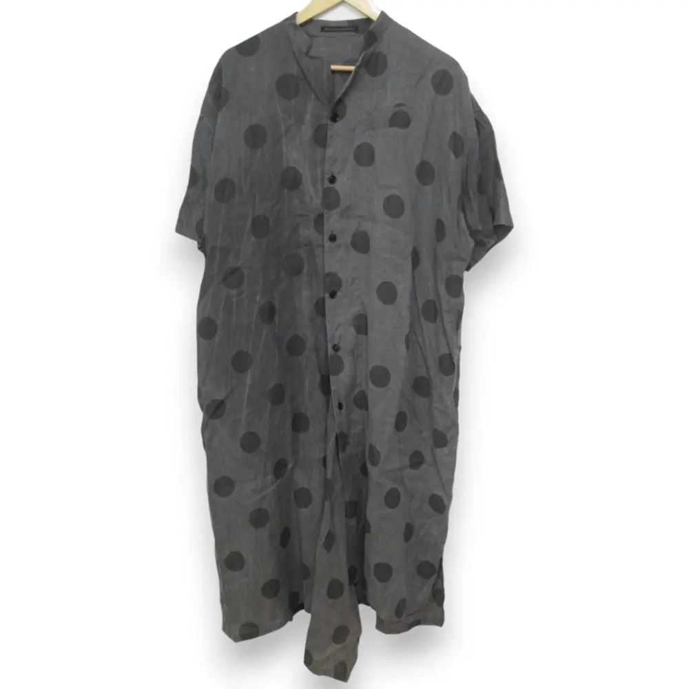 Y's Yohji Yamamoto ワイズ ヨウジヤマモト リネン100％ ドット柄 半袖 ロングシャツワンピース YH-D26-328 サイズ1 グレー