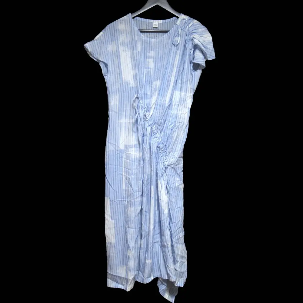 24SS Y'S ワイズ ヨウジヤマモト TYPEWRITER STRIPE SHIRRING DRESS ストライプ柄 シャーリング ワンピース YY-D09-229 1 ブルー