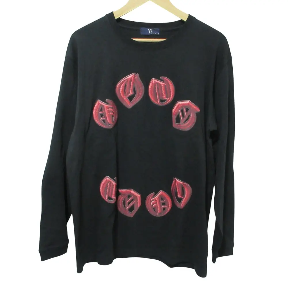 22SS Y's… ワイズビー コットン 転写プリント カットソー ロングTシャツ ロンT 3 ブラック