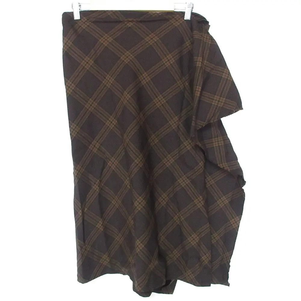 Y's YOHJI YAMAMOTO ワイズ ヨウジヤマモト チェック柄 ウール ラッフルフリル ロングスカート 3 ブラウン