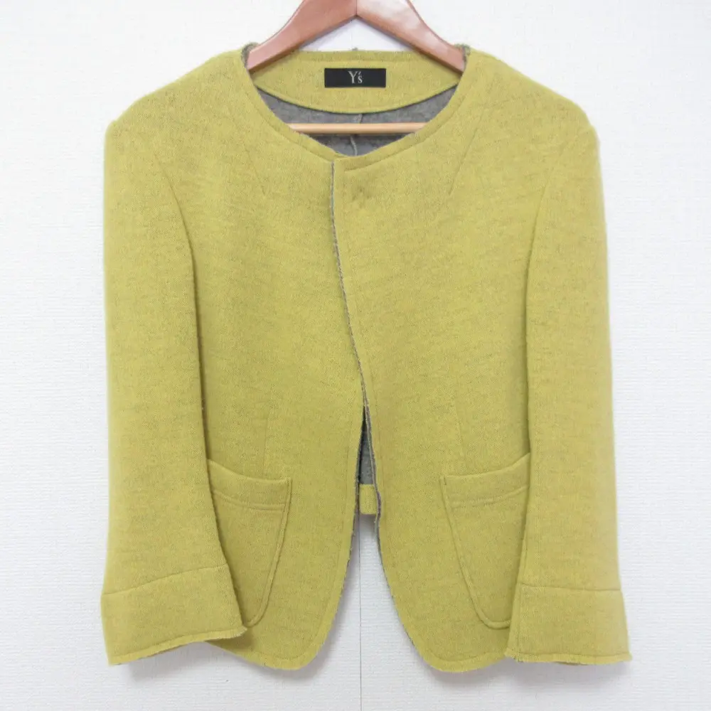 Y's yohji yamamoto ワイズ ヨウジヤマモト ダブルフェイス ノーカラーニットジャケット YM-J18-115 サイズ2 イエロー