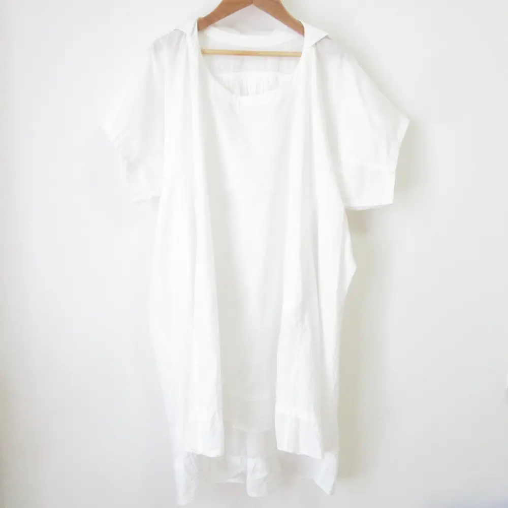 Y's Yohji Yamamotoワイズ ヨウジヤマモト 白襟 ひざ丈 半袖 コットン ワイドワンピース 2 ホワイト