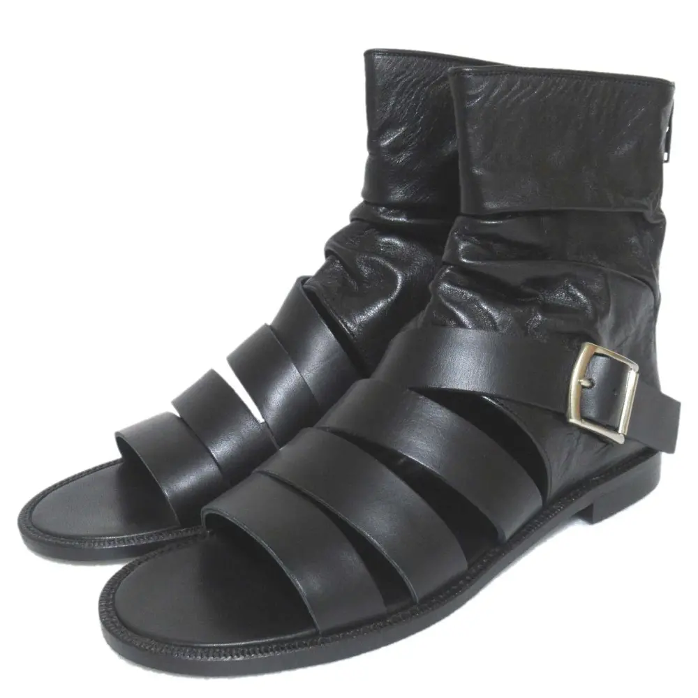 Y's Yohji Yamamoto ワイズ ヨウジヤマモト レザー フラット ブーツサンダル サイズ4 24cm ブラック