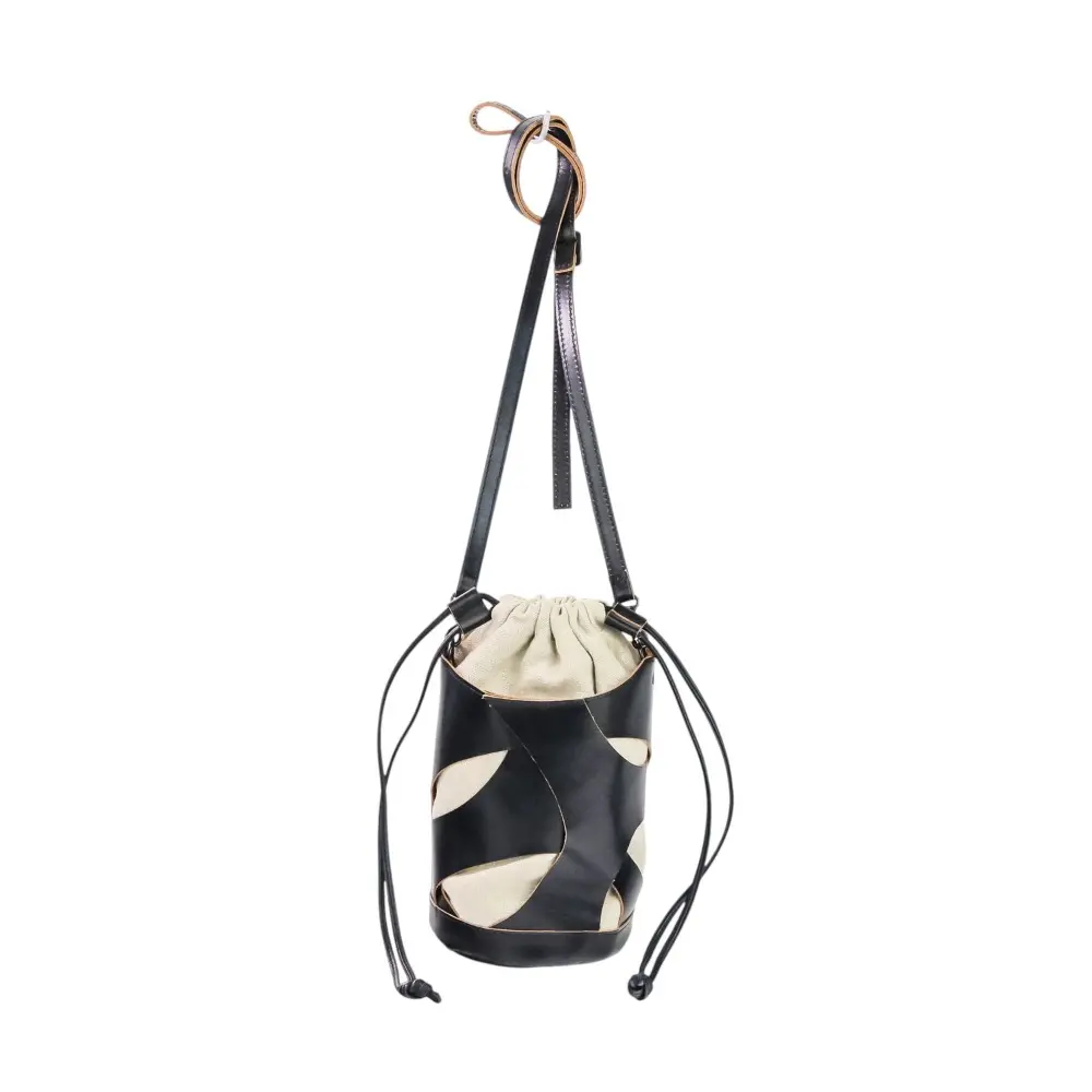 Y's Yohji Yamamoto ワイズ ヨウジヤマモト カットワーク レザー キャンバス ポシェット ショルダーバッグ ブラック