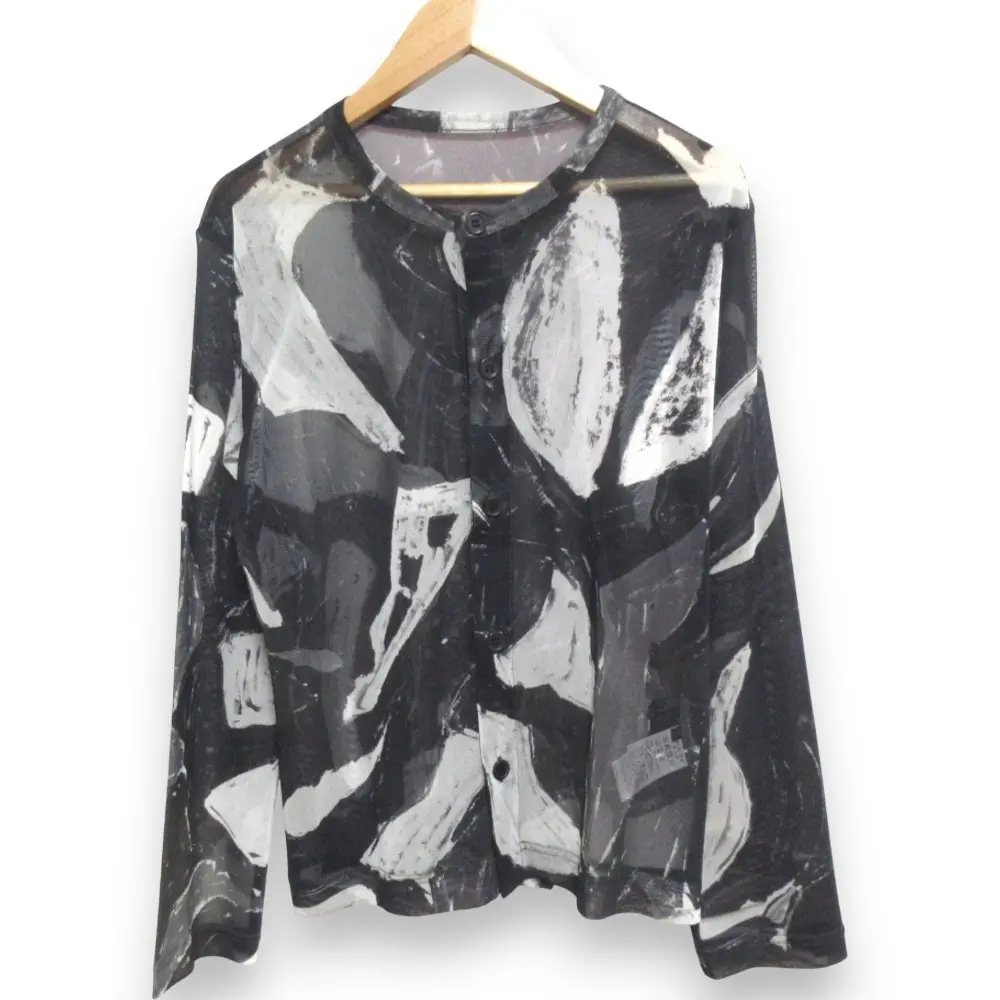 25SS Y's YOHJI YAMAMOTO ワイズ ヨウジヤマモト 総柄 長袖 シアーカーディガン YP-T36-563 サイズ2 ブラック×ホワイト