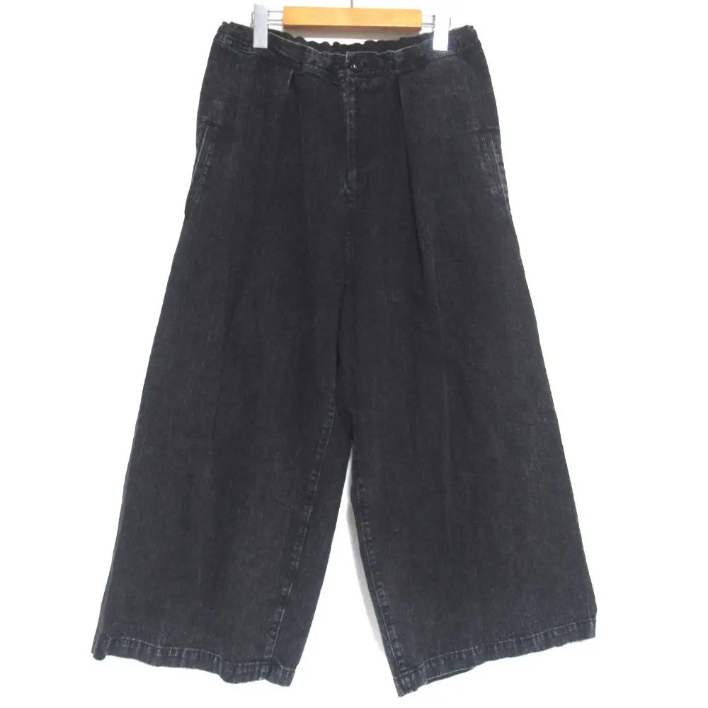 25SS Y's ワイズ ヨウジヤマモト 8OZ BLEACHED DENIM FRONT TUCKED WIDE PANTS ドローストリング ワイドデニムパンツ 2 ブラック