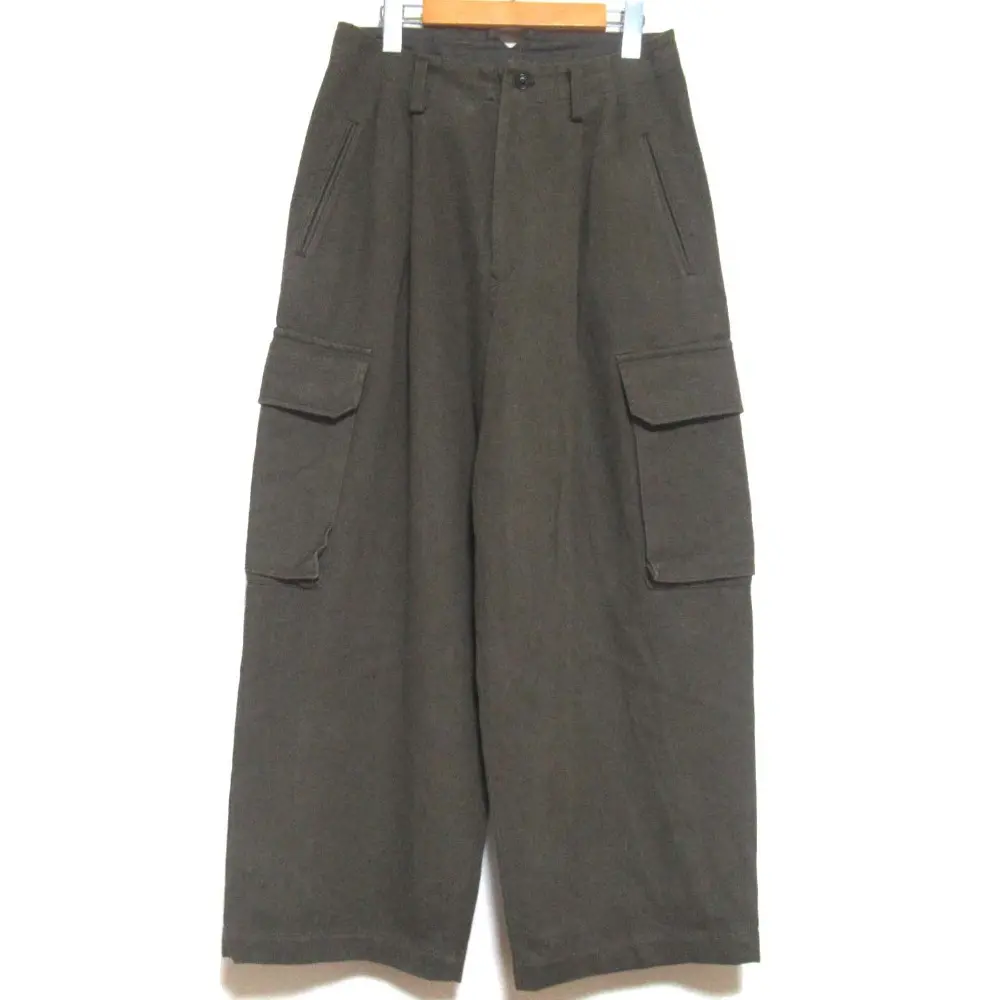 24AW Y's ワイズ ヨウジヤマモト 綿麻ギャバジン ツータック ワイド カーゴパンツ サイズ2 カーキ