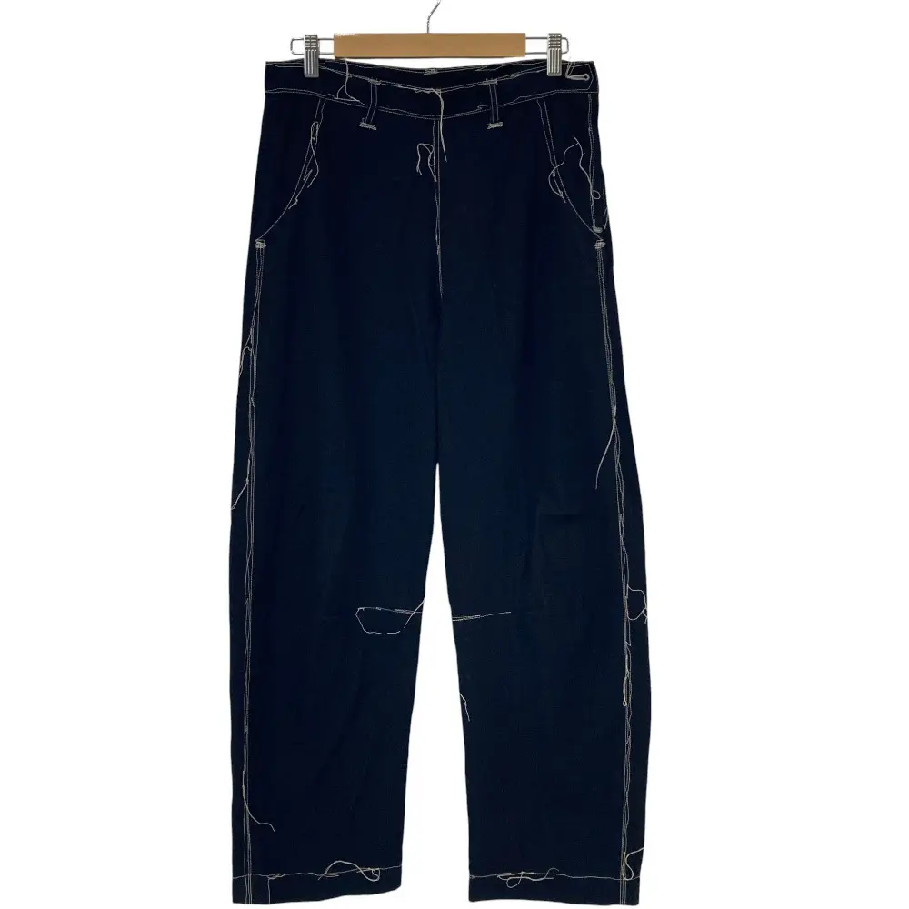 22SS Y's ヨウジヤマモト LINEN COTTON CANVAS RANDOM CHECK DYE TUCK PANTS ステッチデザインパンツ YG-P05-300 ブラック
