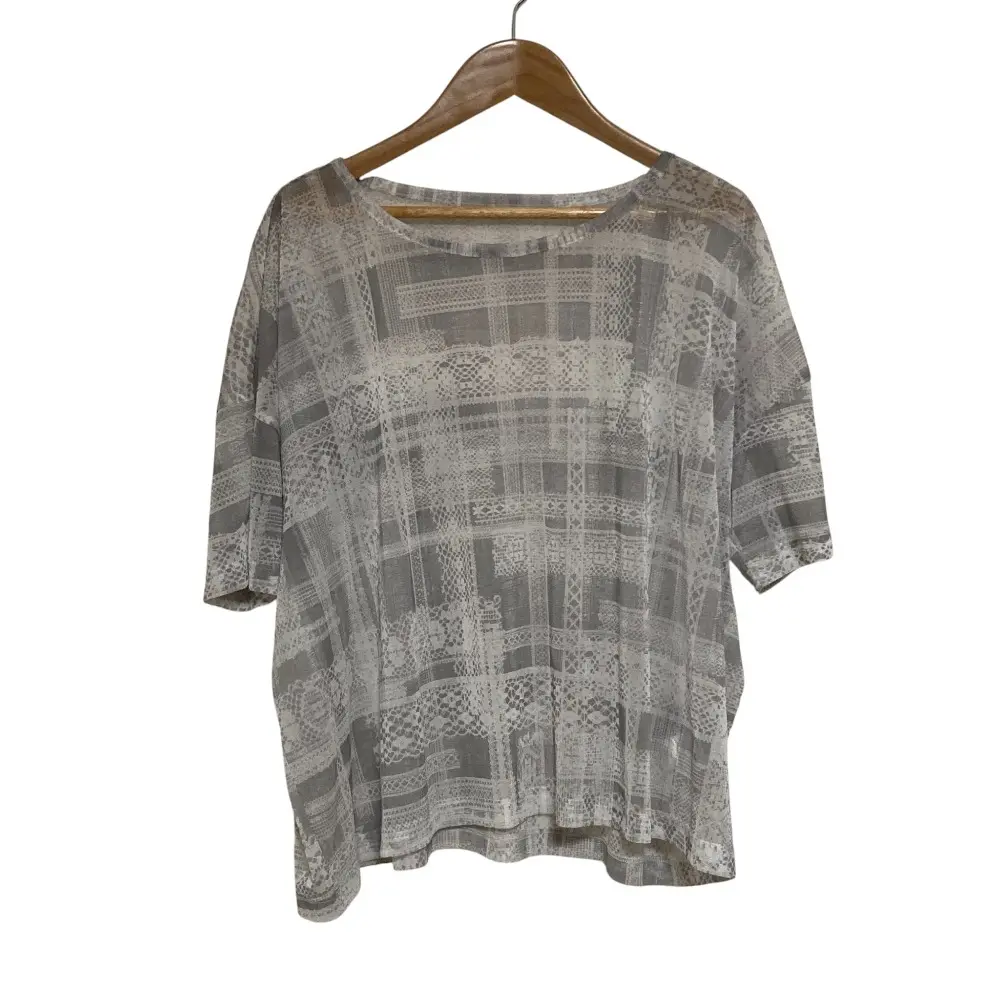 Y's ワイズ ヨウジヤマモト TULLE LACE PRINT LOOSE ROUND NECK T 半袖 Tシャツ カットソー YD-T15-966 サイズ2 ライトグレー