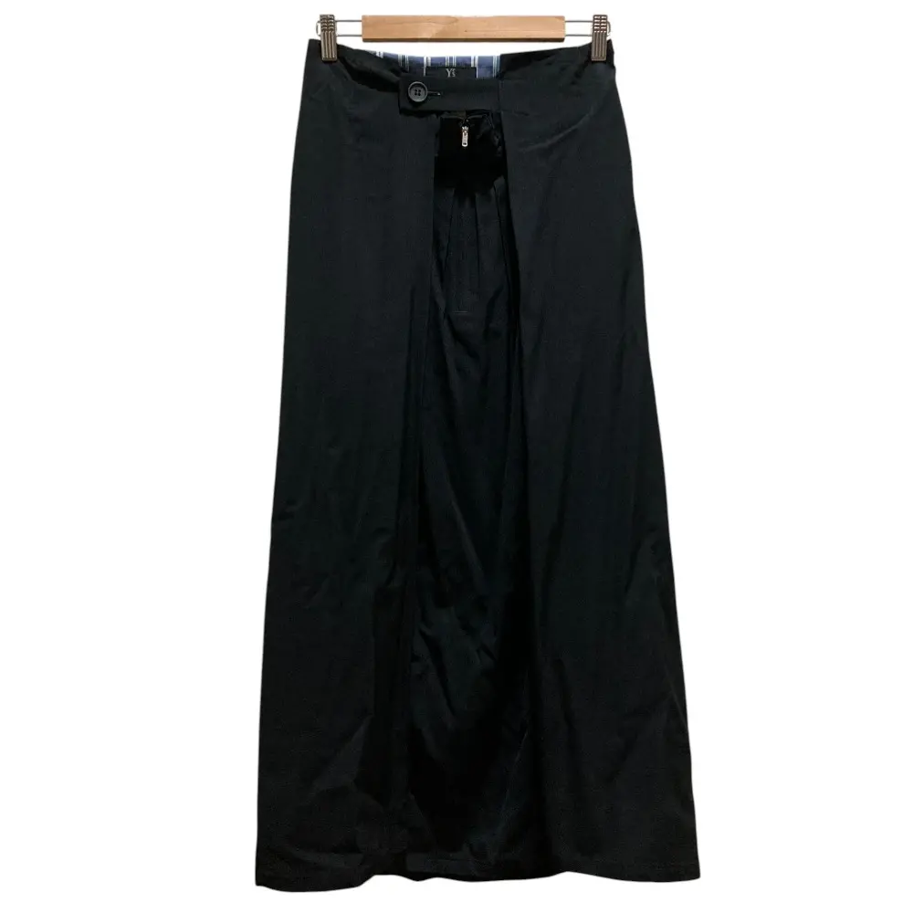 Y's Yohji Yamamoto ワイズ ヨウジヤマモト フロントプリーツ ドレープ ウールロングスカート SIZE3 ブラック