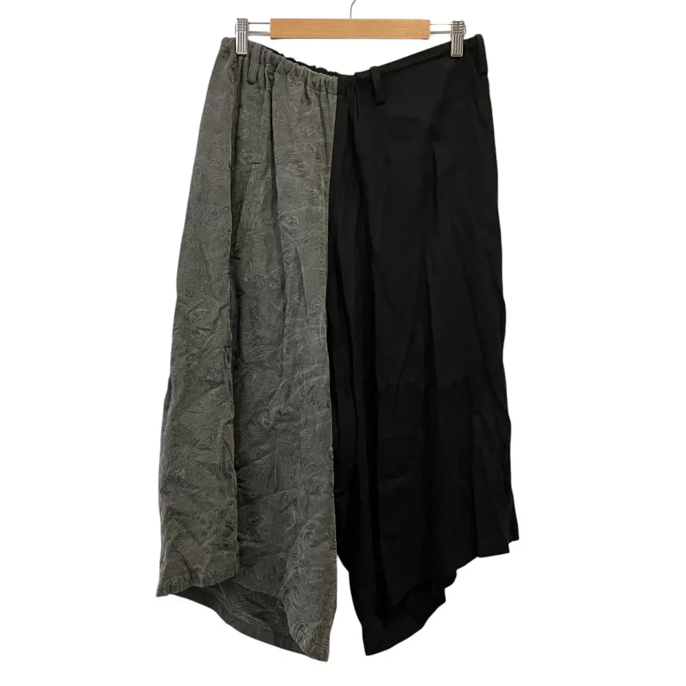 23SS Y's Yohji Yamamoto ワイズ ヨウジヤマモト COTTON ASYMMETRIC PANTS アシンメトリー ワイドパンツ 1 ブラック グレー