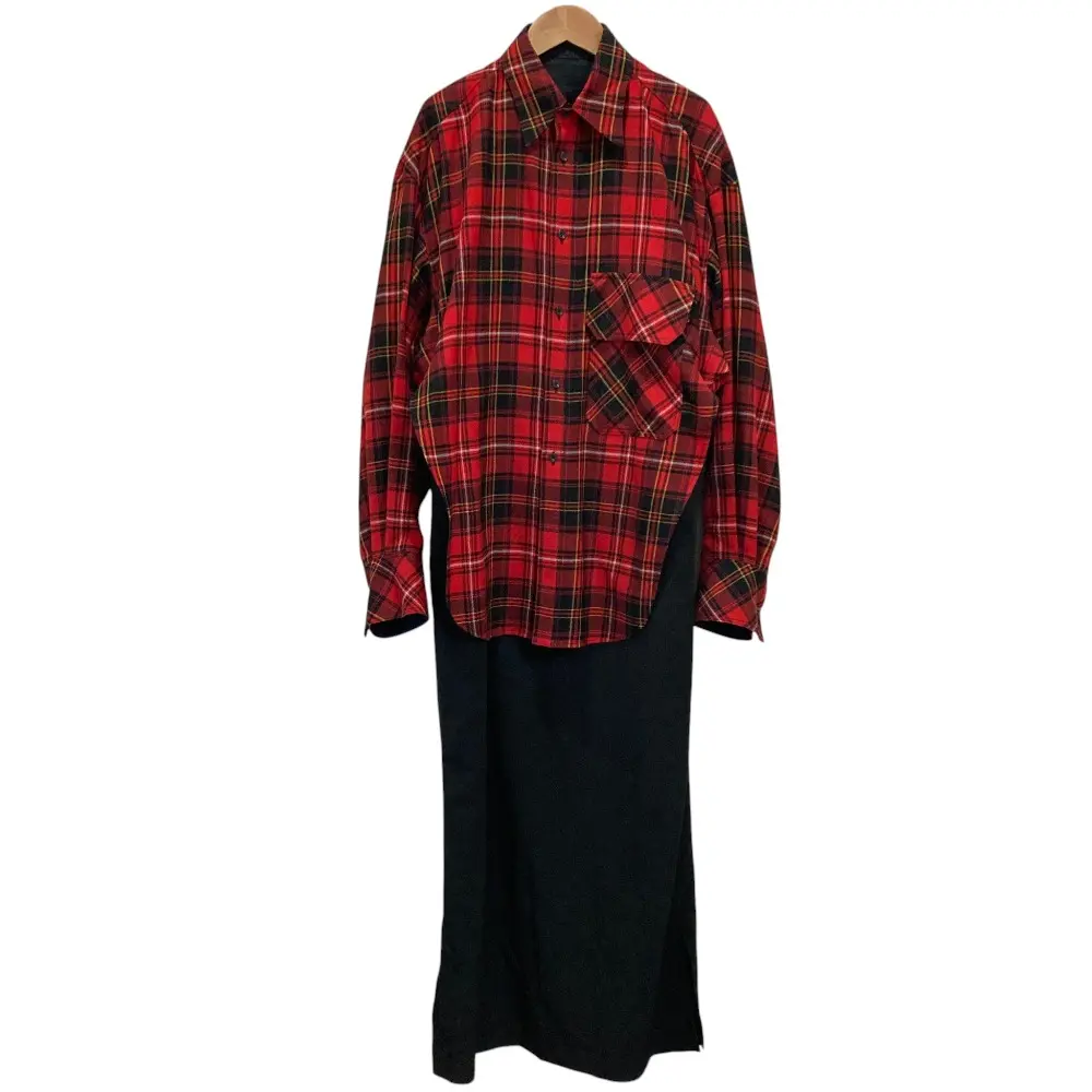 24AW Y's.... ワイズビー ヨウジヤマモト TARTAN CHECK DOUBLE LAYERED DRESS ワンピース YO-D44-133 サイズ2 レッド ブラック