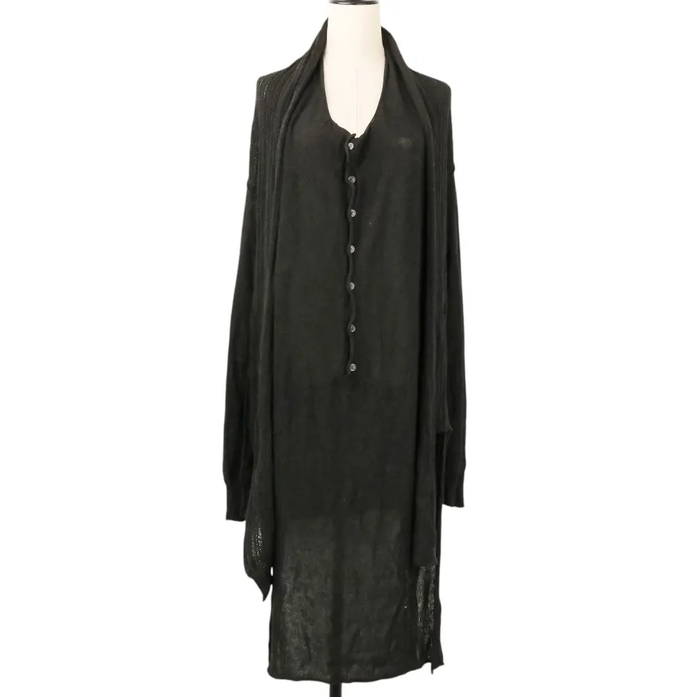 Y's Yohji Yamamoto ワイズ ヨウジヤマモト リネンブレンド 変形 ロングニットカーディガン YZ-K12-376 サイズ3 ブラック