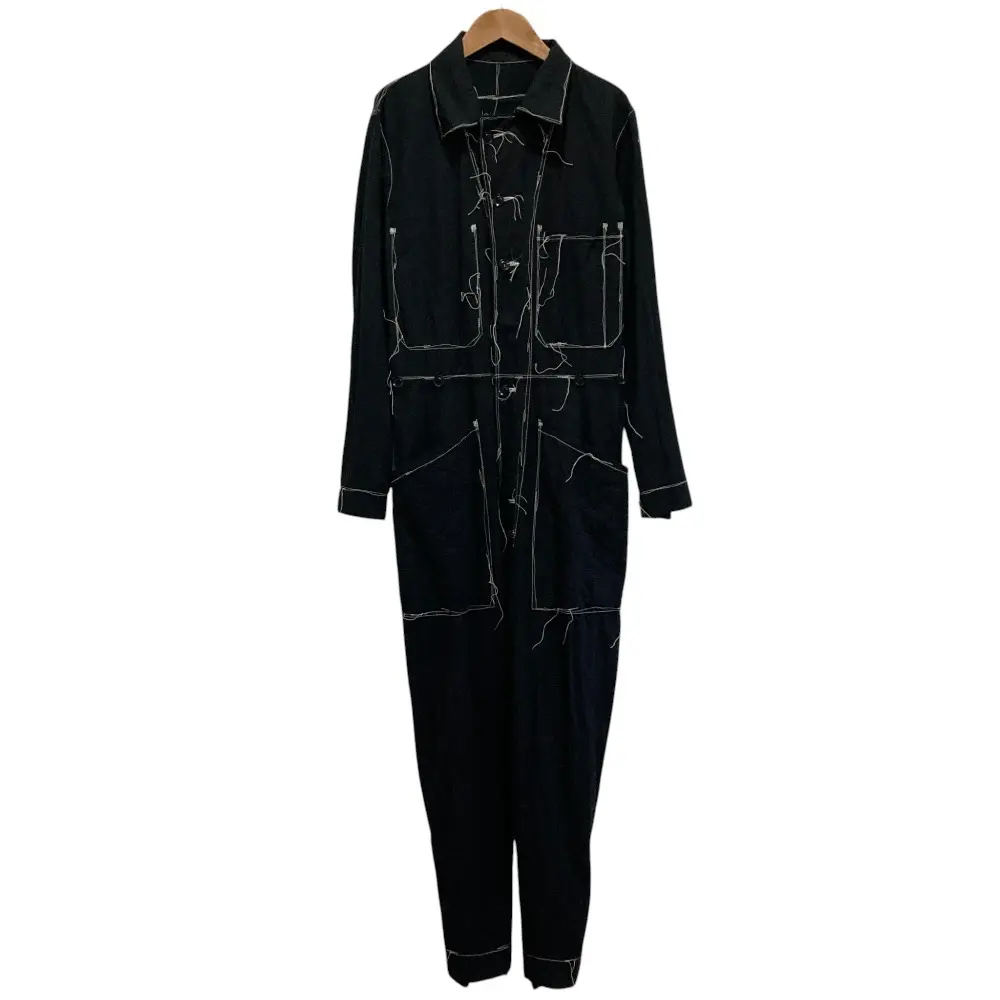 Y's ワイズ ヨウジヤマモト LINEN COTTON CANVAS RANDOM CHECK DYE OVERALL オールインワン YG-D04-300 サイズ2 ブラック