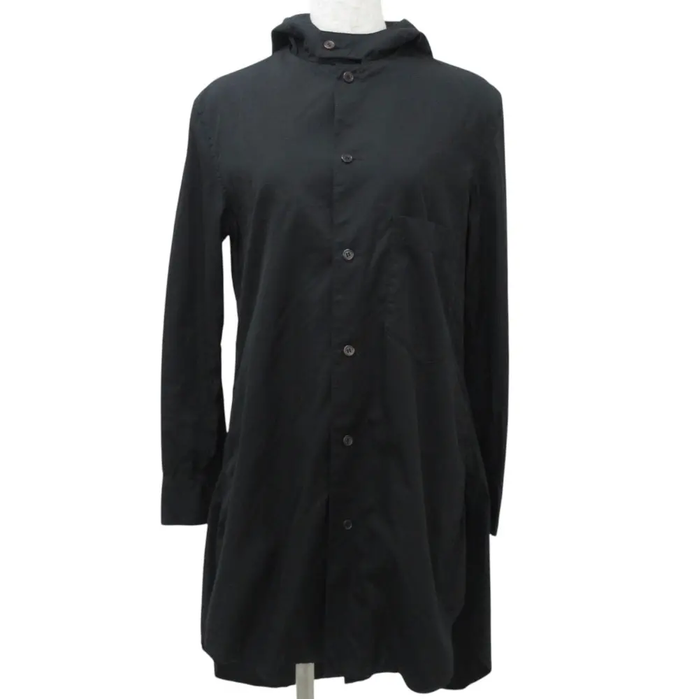 Yohji Yamamoto ヨウジヤマモト ノワール 長袖 フード付き ロングシャツ ブラウス サイズ1 ブラック
