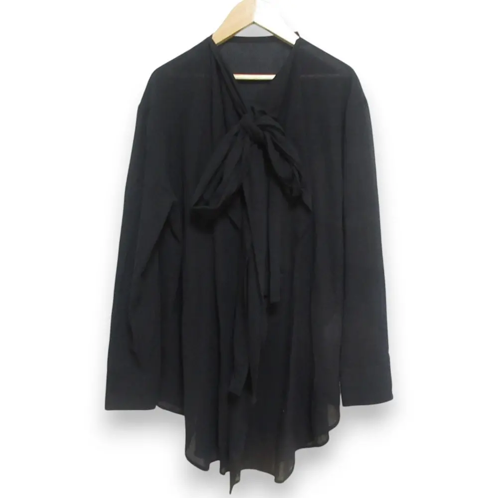 23SS Yohji Yamamoto ヨウジヤマモト リボン ボウタイ 長袖 シフォンブラウス ロングシャツ FZ-B61-003 サイズ2 ブラック
