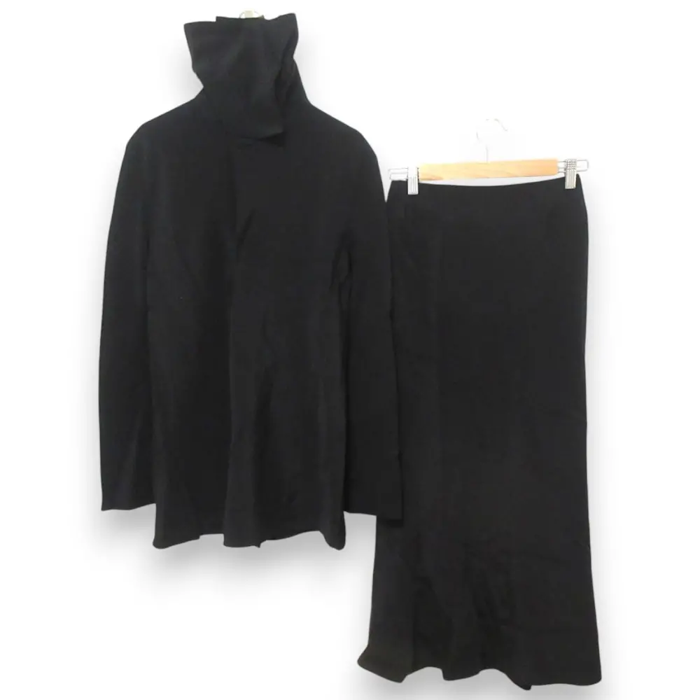 97AW Yohji Yamamoto ヨウジヤマモト ウールシルク ハイネックジャケット+イージースカート セットアップ XS/S ブラック