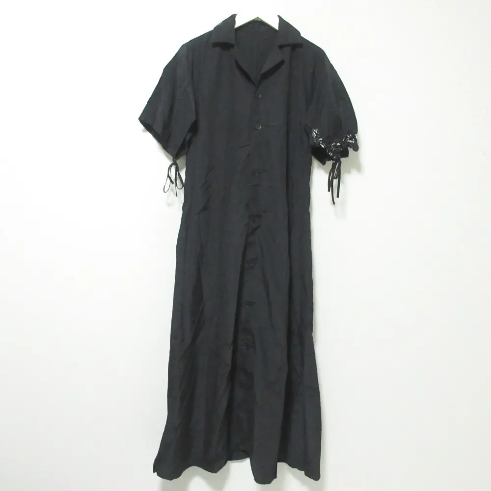 クリーニング済 24SS Yohji Yamamoto ヨウジヤマモト シワ加工 羽織りドレス ロングシャツワンピース FS-D31-206 1 ブラック