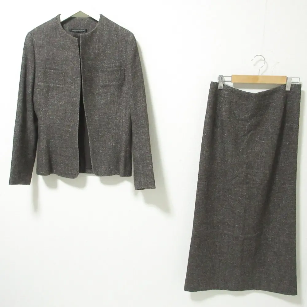Yohji Yamamoto FEMME ヨウジヤマモトファム ウールリネン ジャケット×パンツ ロングスカート 3点セットアップ XS ブラウン