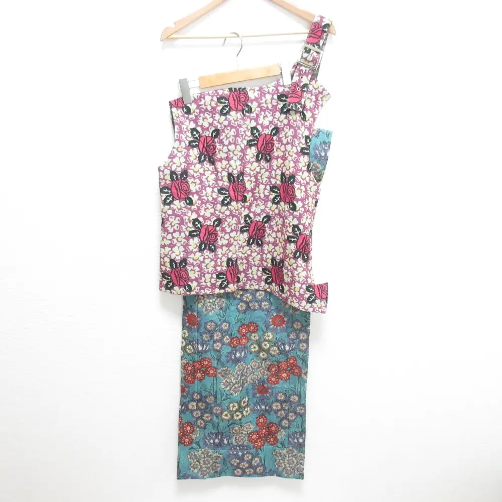 04AW Yohji Yamamoto ヨウジヤマモト 希少モデル フラワープリント 変形 アシメブラウス FJ-B17-139 サイズ1 ピンク×ブルー