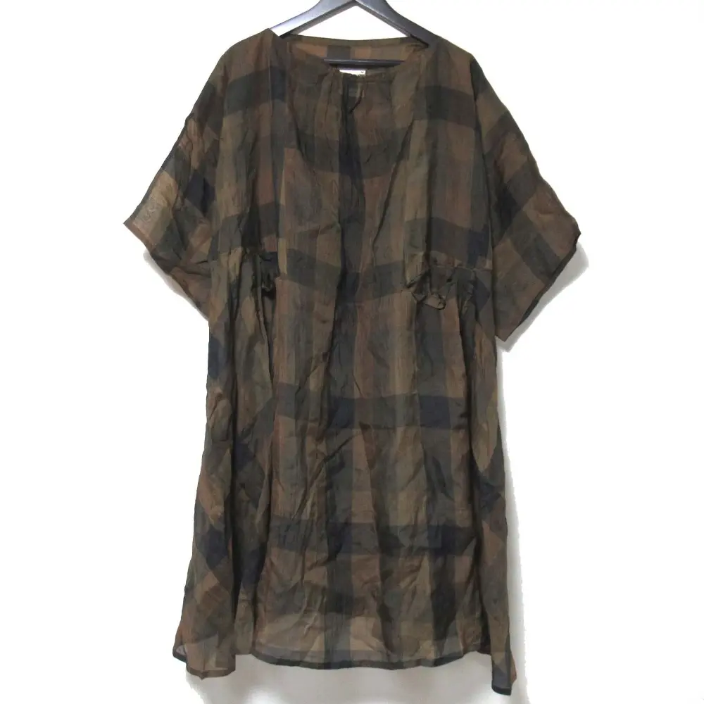 80’S Yohji Yamamoto ヨウジヤマモト ヴィンテージ チェック柄 シルク シアー オーバーサイズ ワンピース M ブラウン×ブラック